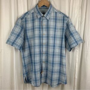 Tommy Bahama 100% Silk Blue‎ Plaid Floral Embroidered Camp Shirt Size M